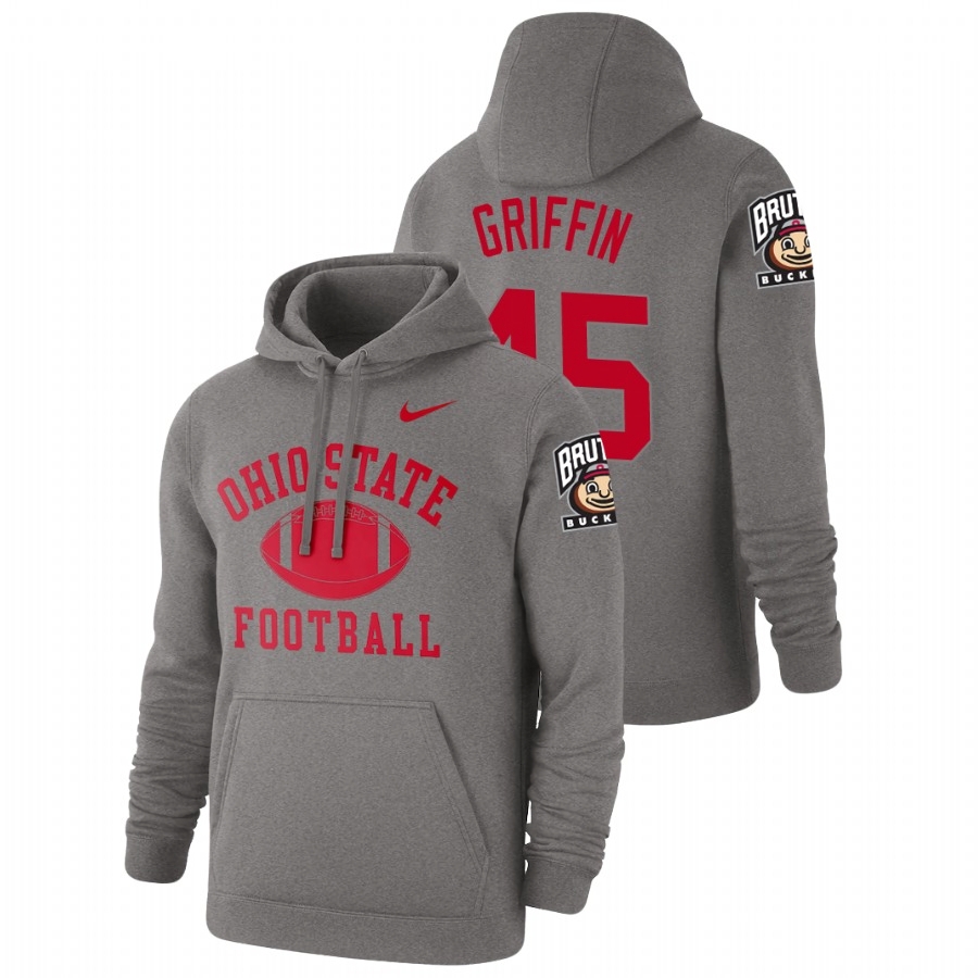 Ohio State Buckeyes Men's NCAA Archie Griffin #45 Heathered Gray Retro Pullover College Football Hoodie HOQ5849HE